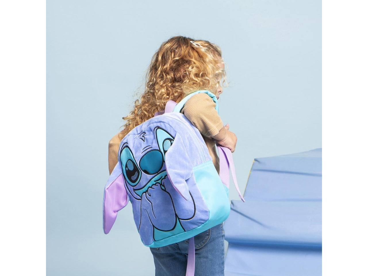 Zaino asilo Stitch per bambini in poliestere velluto celeste 21x28x8 cm - CerdÃ