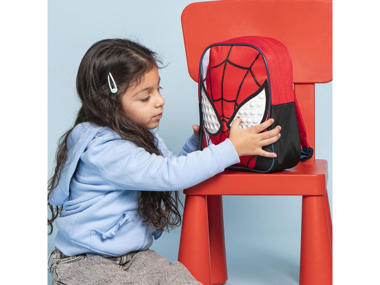 Zaino asilo Spiderman per bambino in tessuto rosso e nero poliestere con occhi pop it 28.5x21x7 cm - Cerda