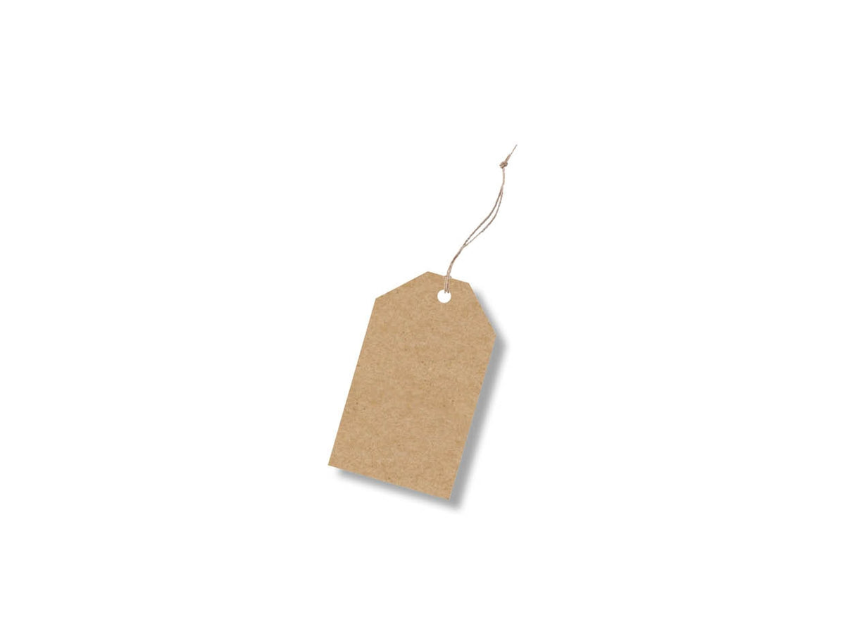 Cartellino tag chiudipacco misura 5x8,5cm kraft avana con spago - la confezione comprende 100 cartellini