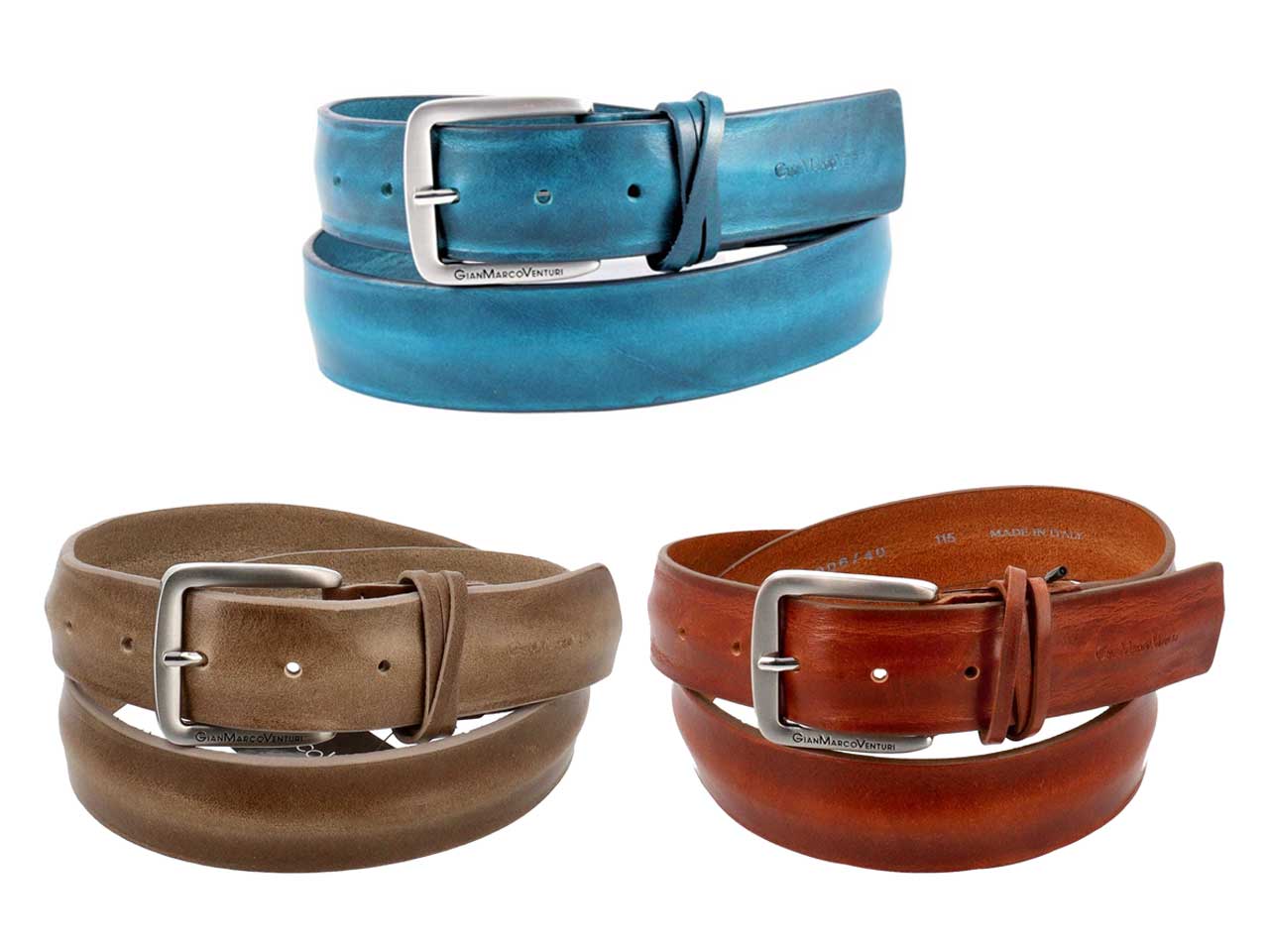 Gmv uomo cintura cuoio dash piegata nei colori blu, taupe e marrone