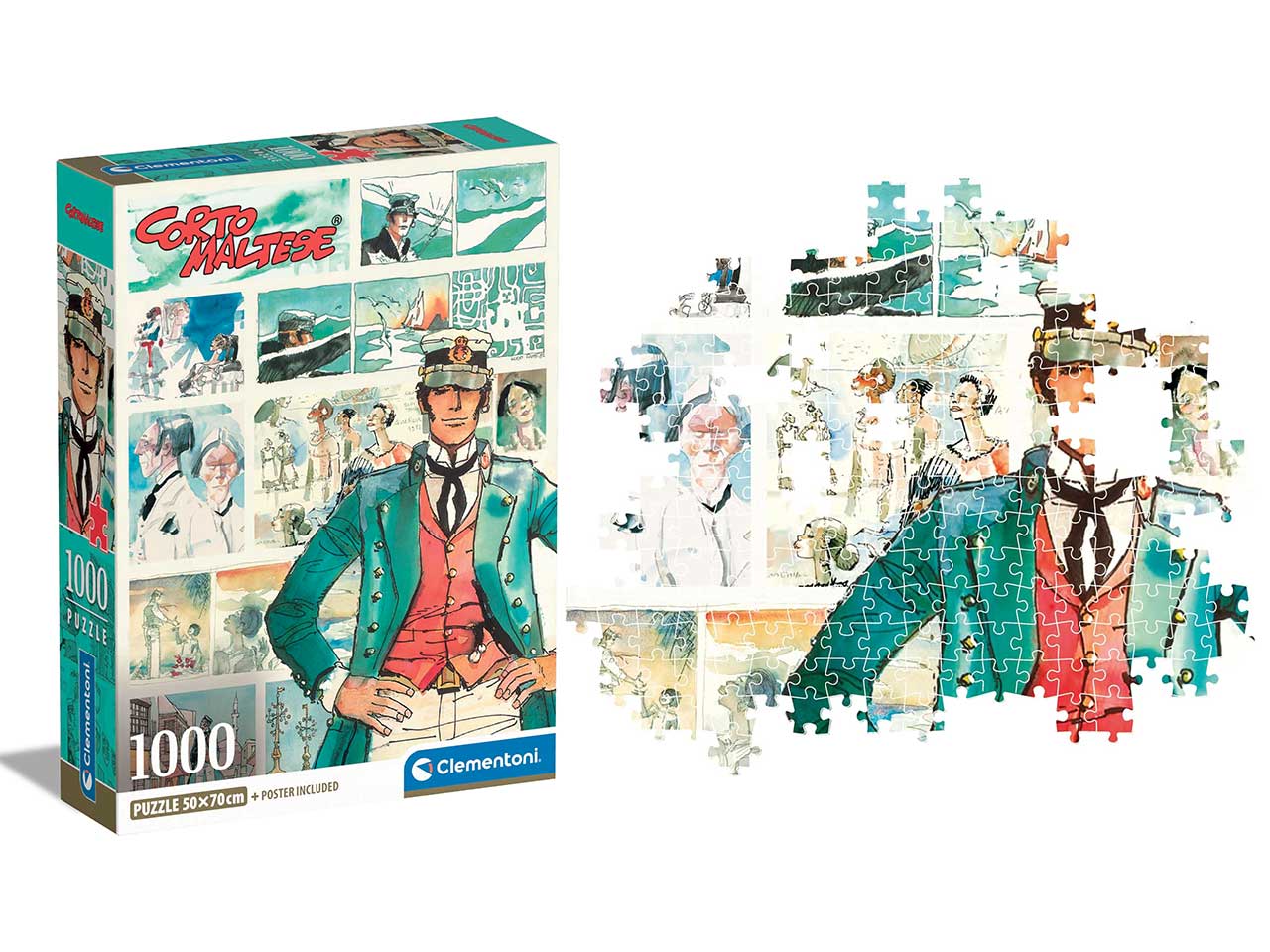 Puzzle 1000 pezzi fumetto Corto Maltese, 50x70 cm con poster incluso, Made in Italy - Clementoni