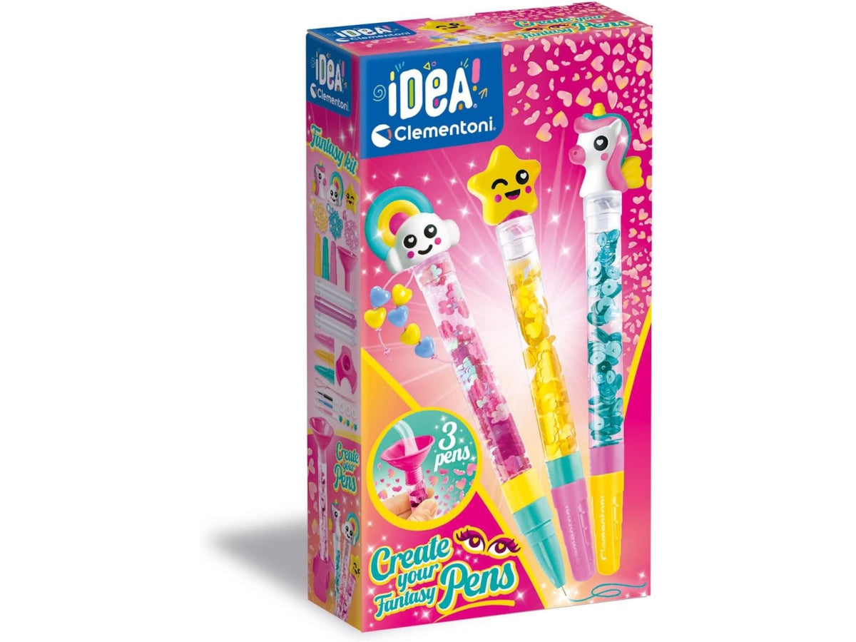 Clementoni Crea le tue penne Fantasy, kit fai da te di 3 penne da assemblare e personalizzare, 6+ anni, made in Italy