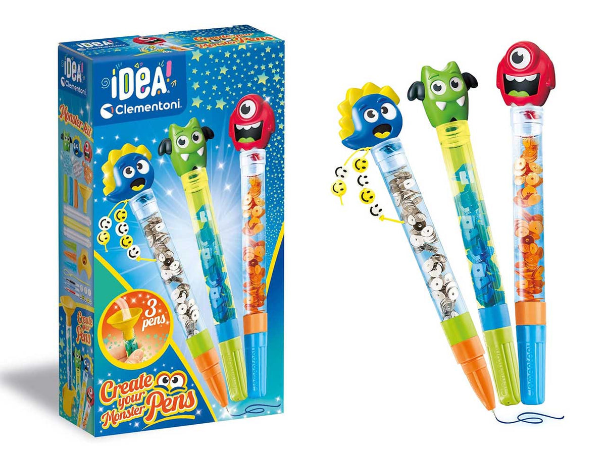 Clementoni Crea le tue penne Monster, kit fai da te di 3 penne da assemblare e personalizzare, 6+ anni, made in Italy $