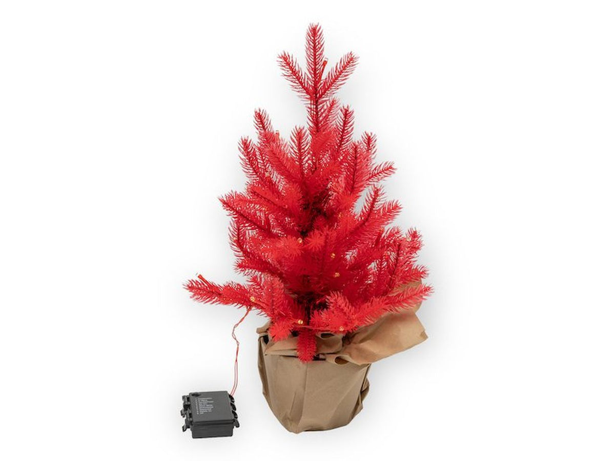 Alberello di natale rosso con luci 24x24x40cm