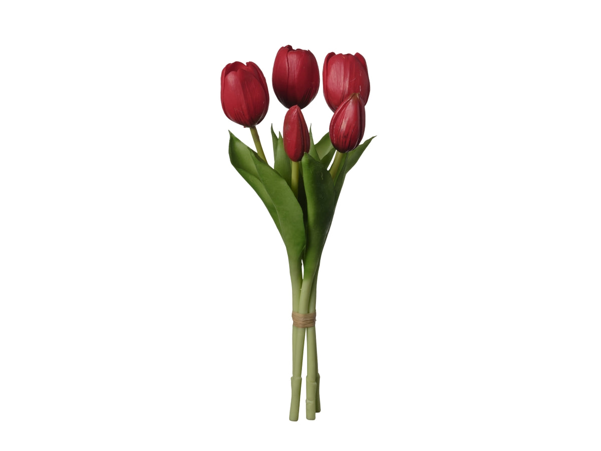 Tulipano rosso artificiale in plastica, mazzo a 5 steli 12x12x28 cm - Conti