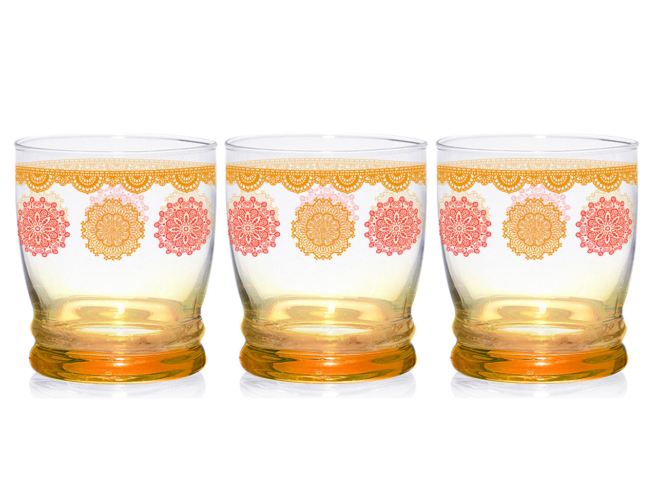 Bicchieri per acqua linea giove in confezione da 3 bicchieri con decorazioni persia colore arancio da 340cc