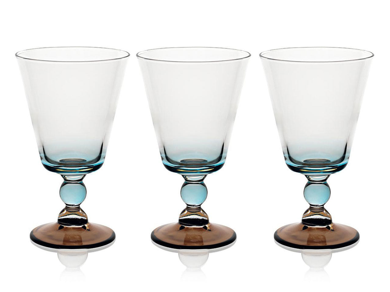 Calice acqua 315cc in vetro fondo celeste e marrone set 3 pezzi - Cerve