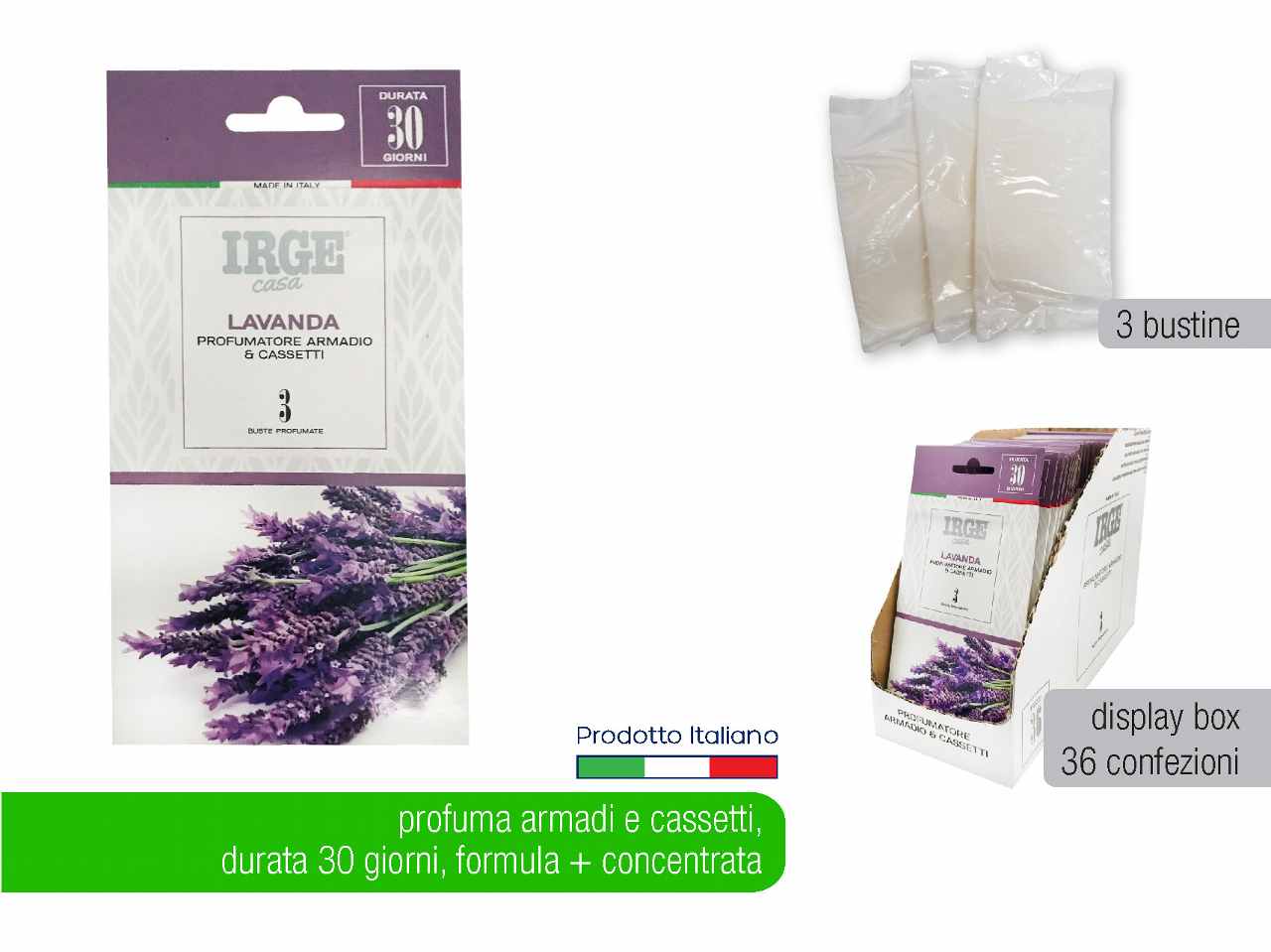 Bustine profumate per armadi e cassetti alla lavanda, set 3 pezzi