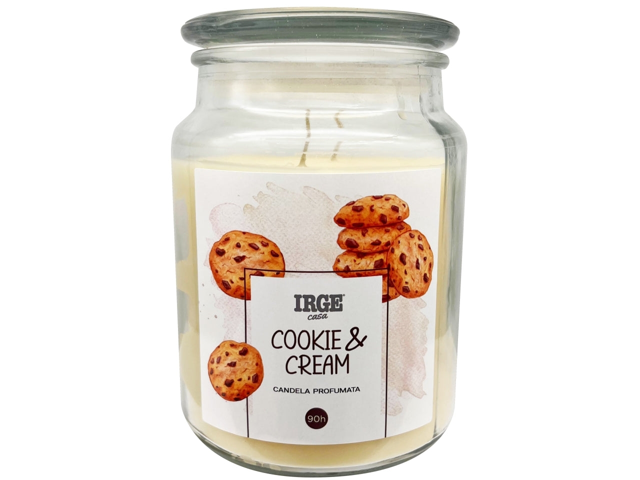 Candela in barattolo di vetro con coperchio 510gr, cooki & cream
