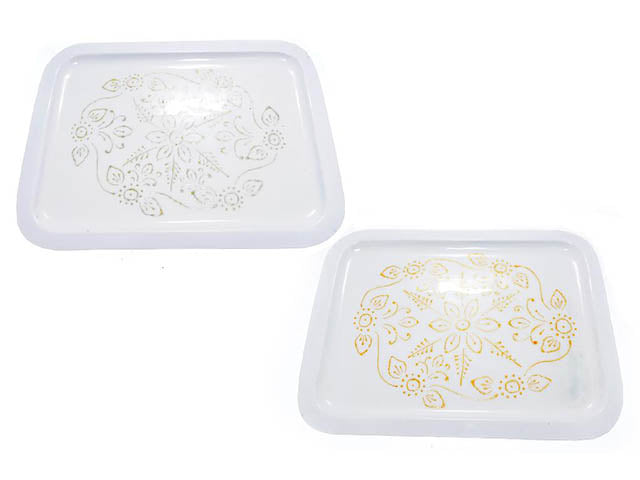 Vassoio decorato rettangolare in metallo misura 41x31cm colori assortiti