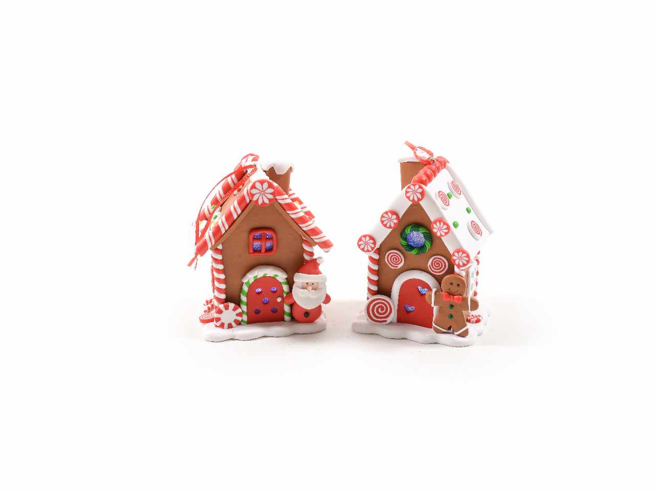 Pendente casetta natalizia in argilla morbida con luci misura 9x7,5xh.12cm decori assortiti