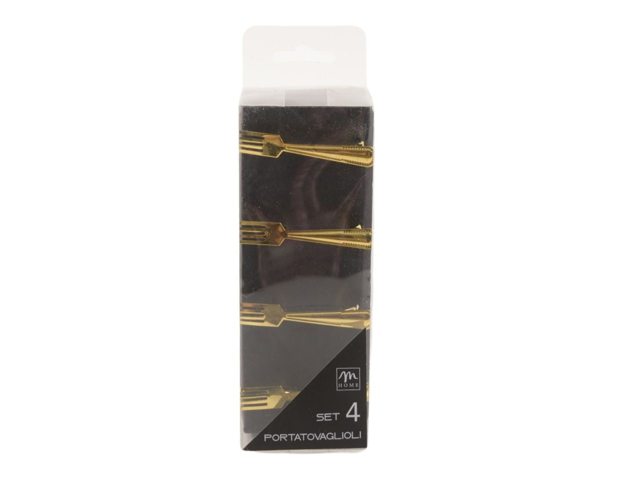 Portatovaglioli âfork" oro 6x5x6cm scatola pvc 4 pezzi