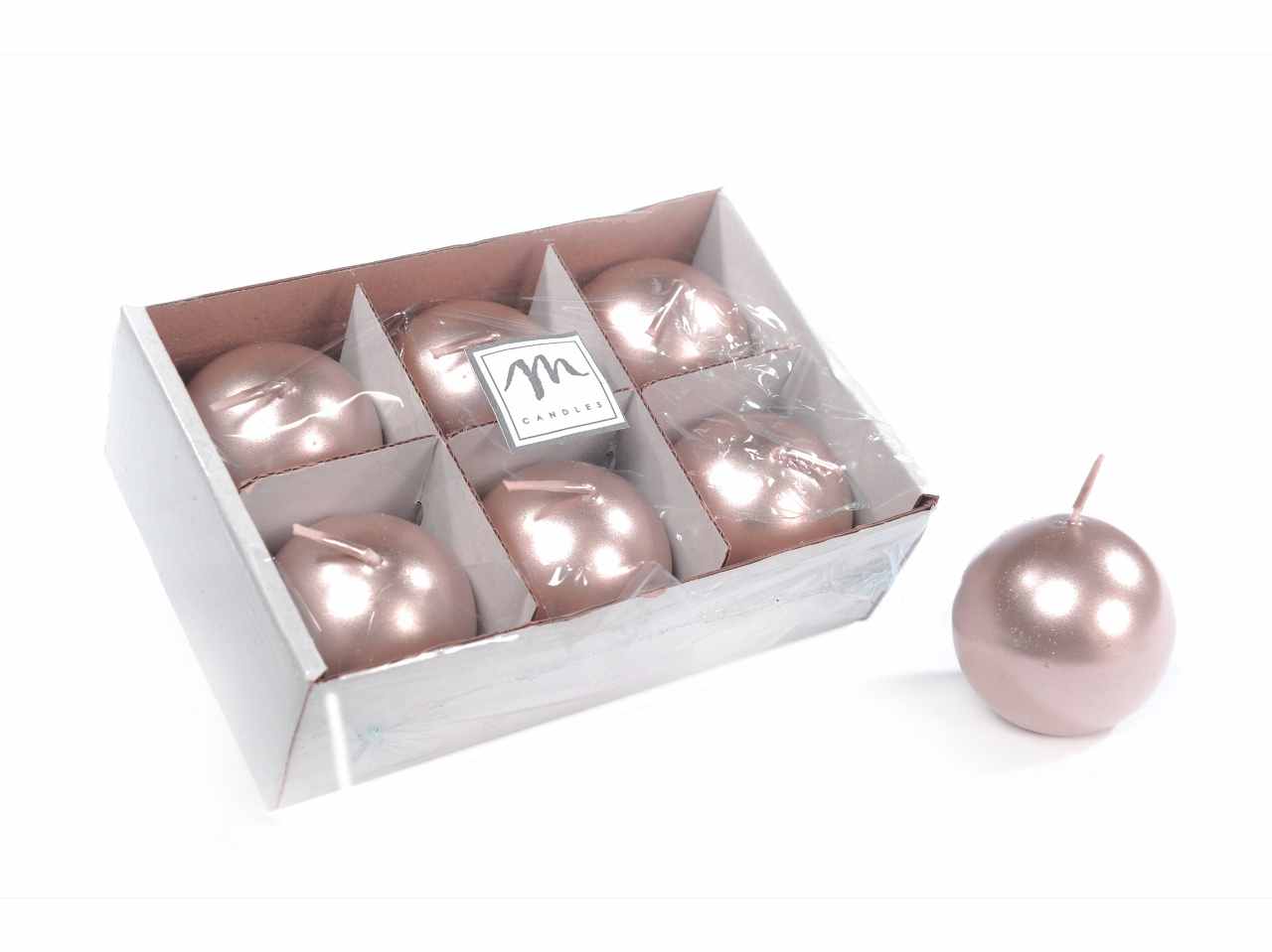 Candele a sfera 6 pezzi in cera lucide rose gold diametro 5cm