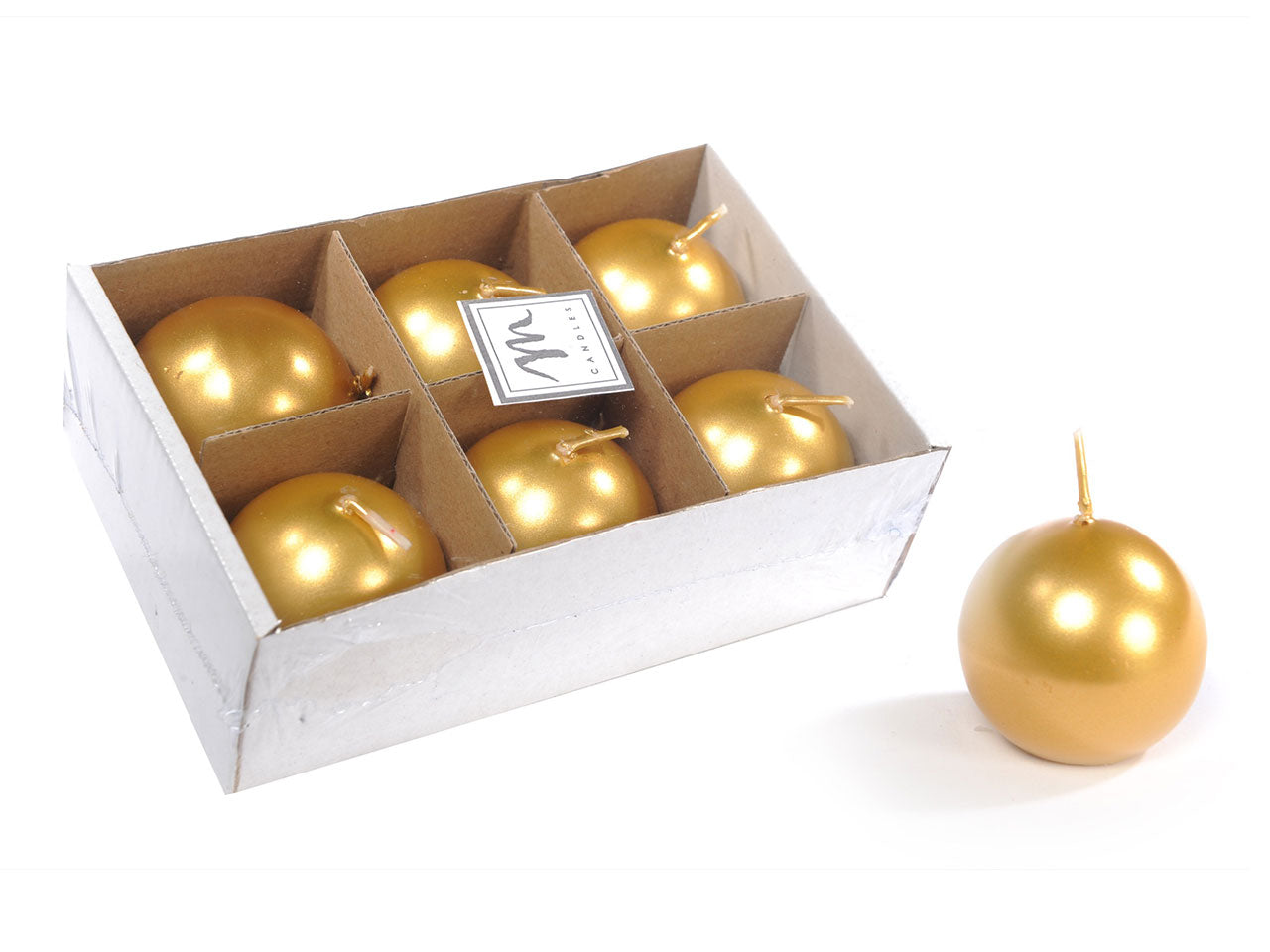 Candela sfera in cera lucide oro d.5cm set da 6 candele