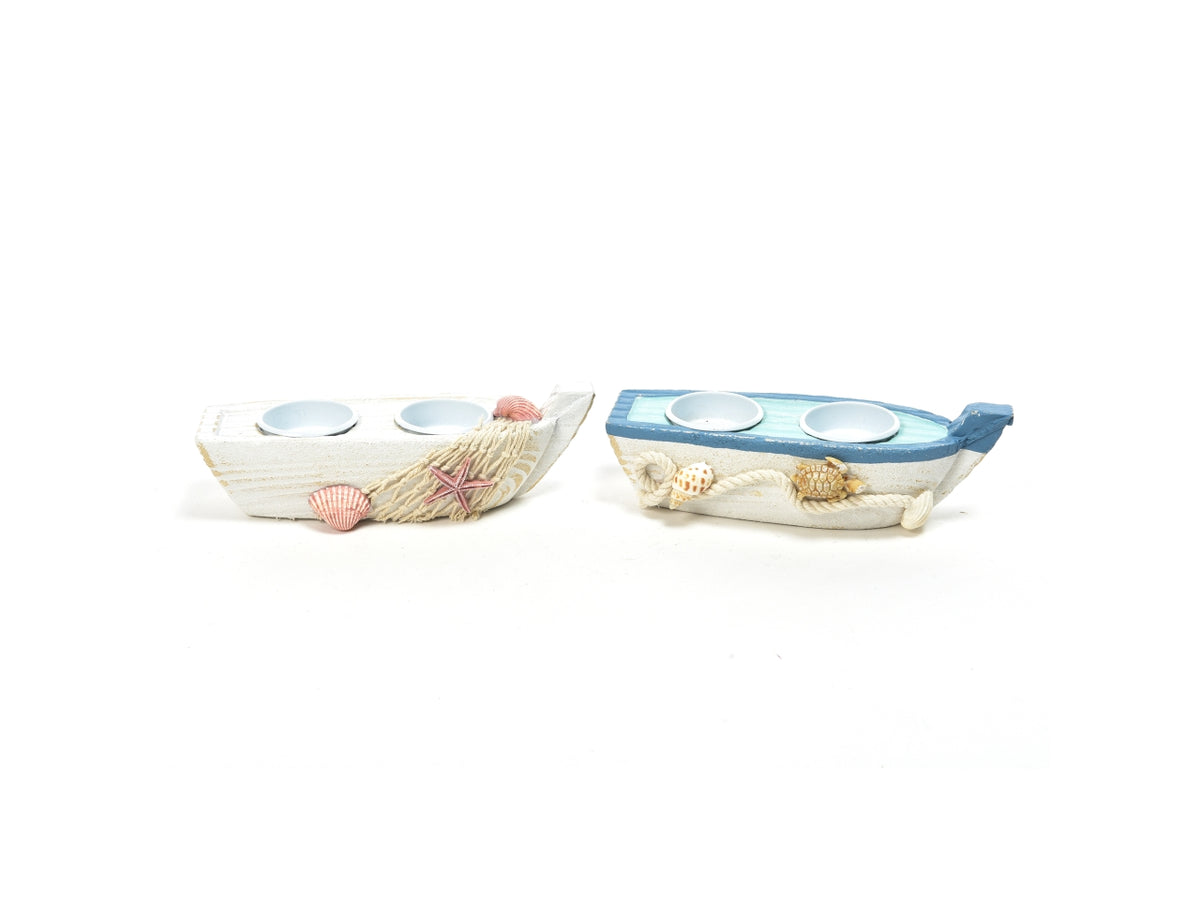 Porta tea light marinaro in legno e corda multicolor 18,5x6,5x6 cm - Mercury
