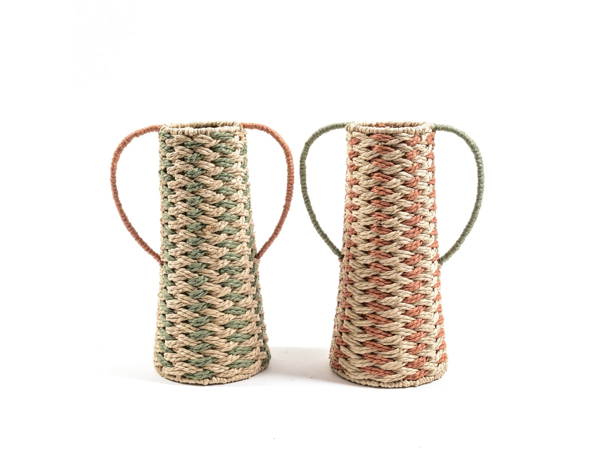 Vaso etnico in carta e metallo multicolor con manici 15x31 cm - Mercury