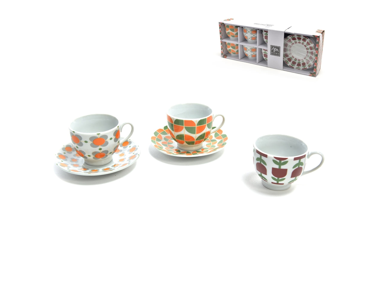 Tazzine caffè vintage in porcellana multicolor 90ml con piattino - M Home