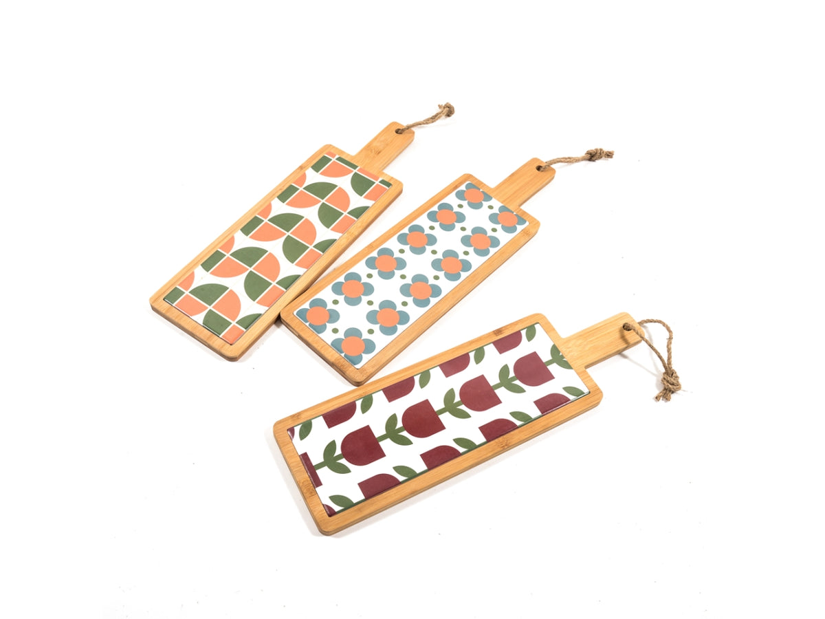Tagliere in bambù e ceramica rettangolare vintage 41,5x12,5x1,2 cm - M Home