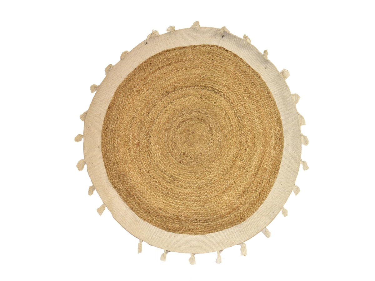 Tappeto soggiorno boho in yuta e cotone naturale e avorio 120 cm - M Home