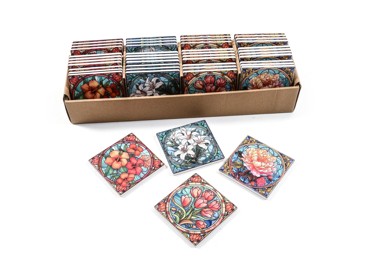 Sottobicchiere in ceramica 10x10cm design assortiti in espositore $