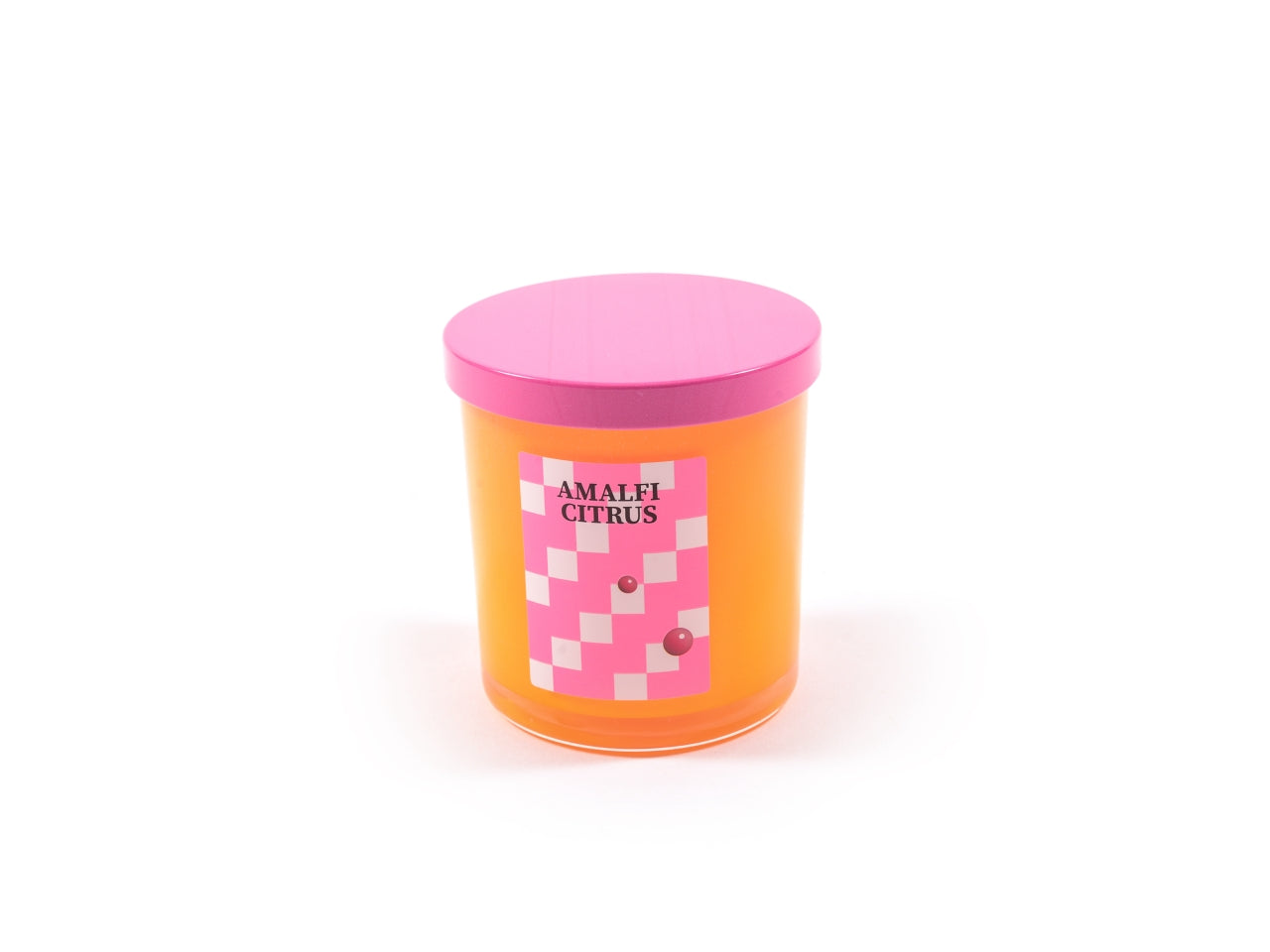 Candela fluo arancione in vetro con coperchio 170g d.8xh.9cm