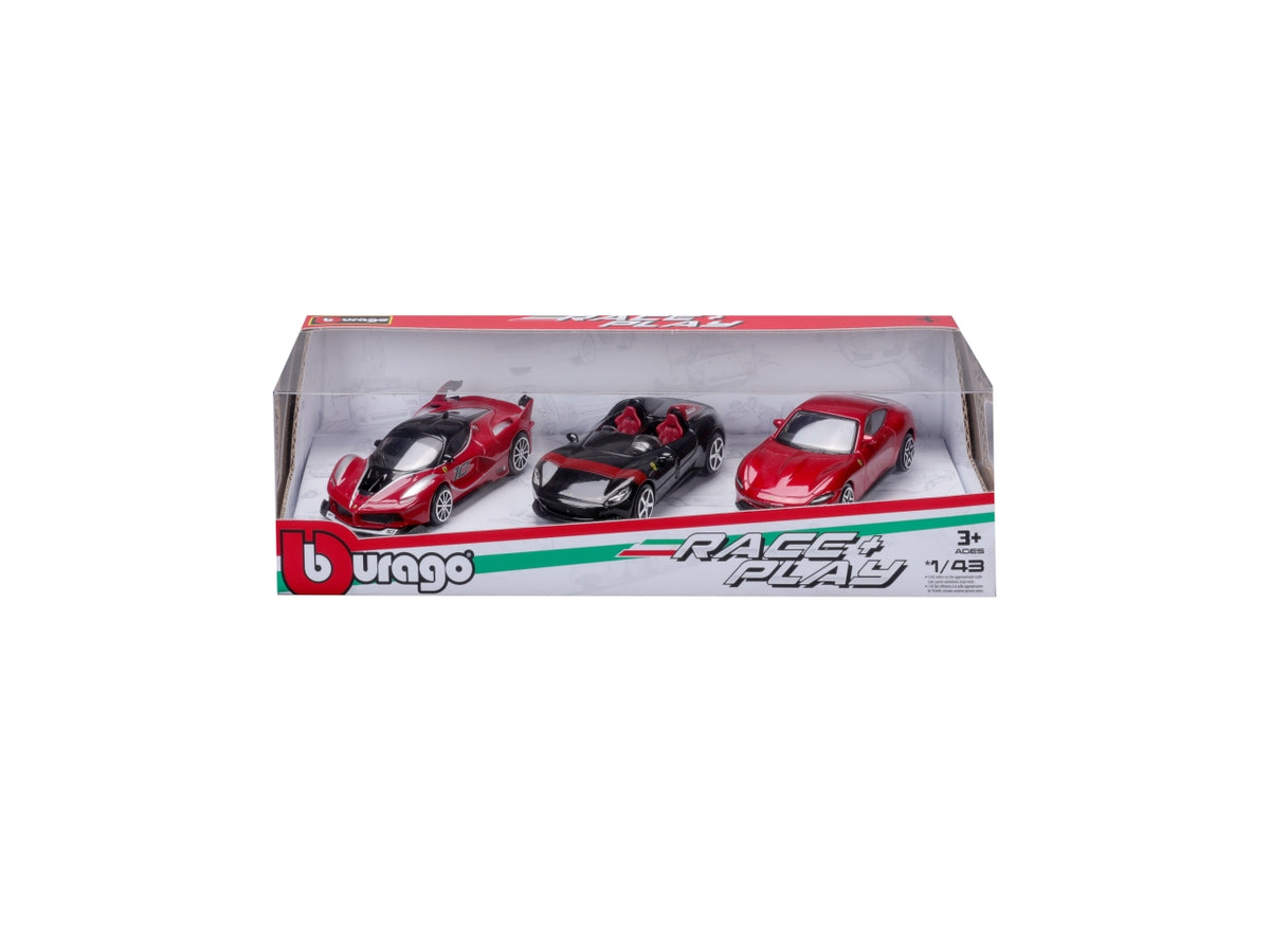 Modellino Auto Ferrari 458 Speciale R&P - Scala 1:43: Die-cast Rosso, Licenza Ufficiale Ferrari, Confezione Regalo con 3 Auto Assortite, Dimensioni 7,5x12,1x27,5 cm, Età 3+ | Bburago