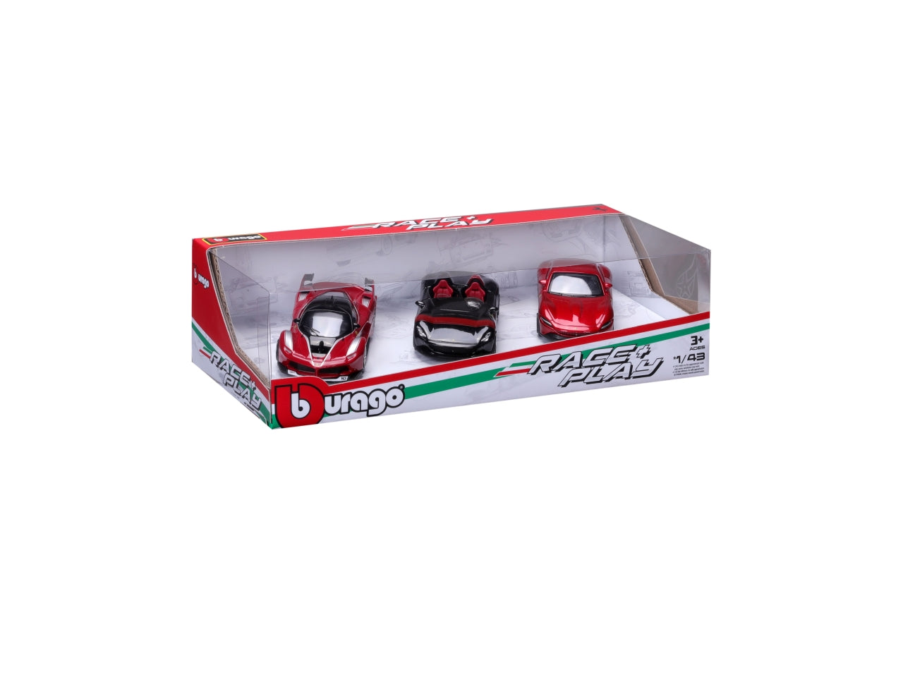 Modellino Auto Ferrari 458 Speciale R&P - Scala 1:43: Die-cast Rosso, Licenza Ufficiale Ferrari, Confezione Regalo con 3 Auto Assortite, Dimensioni 7,5x12,1x27,5 cm, Età 3+ | Bburago