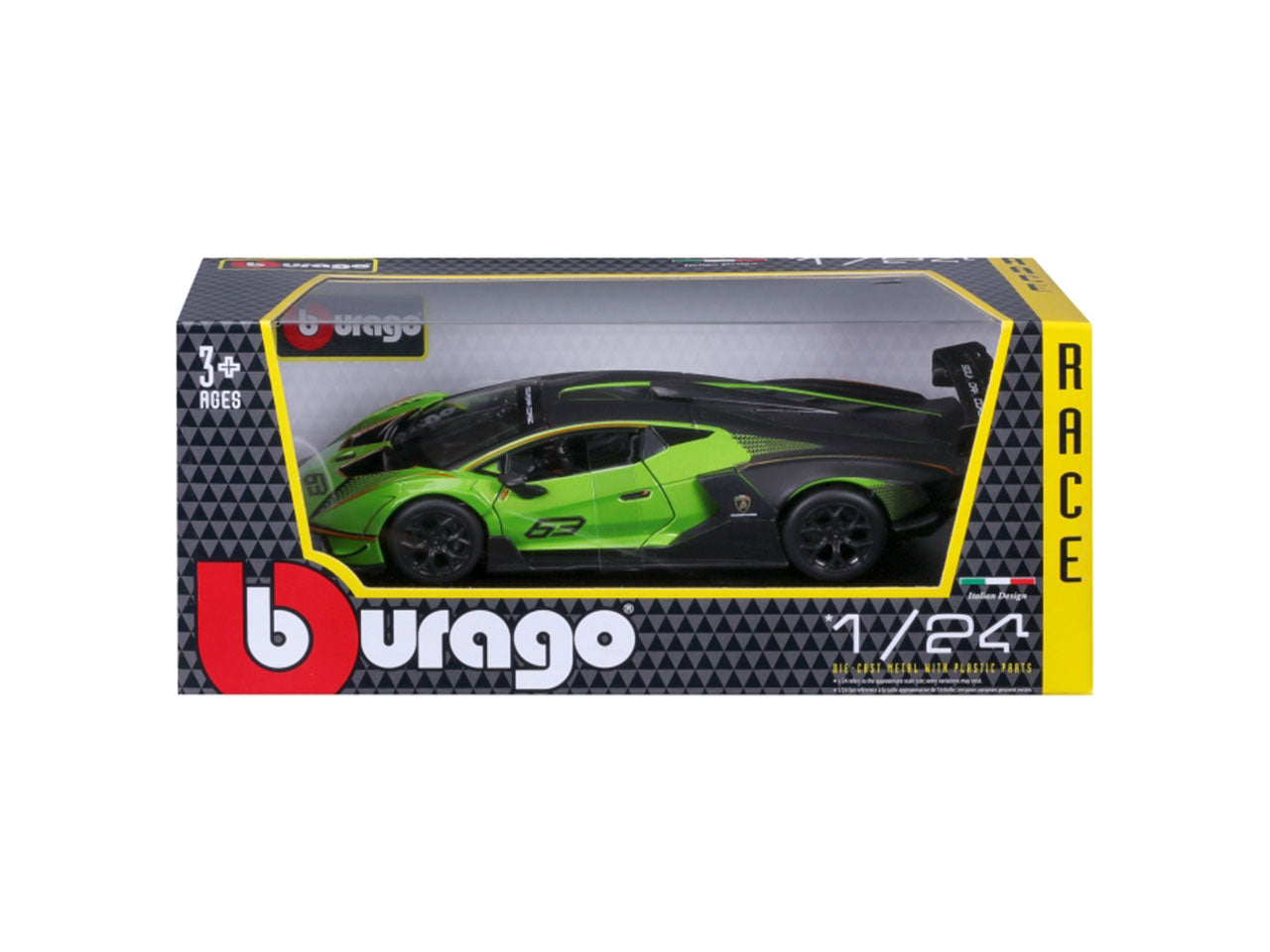 Modellino Auto Lamborghini Essenza SCV12 Race - Scala 1:24: Die-cast Verde e Nero, Licenza Ufficiale Lamborghini, Dettagli Realistici, Dimensioni 10,2x12,45x24,2 cm, Età 3+ | Bburago