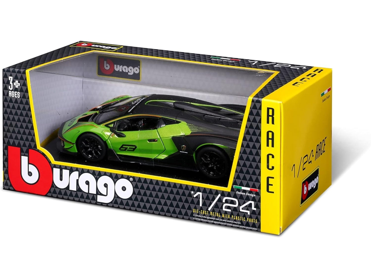 Modellino Auto Lamborghini Essenza SCV12 Race - Scala 1:24: Die-cast Verde e Nero, Licenza Ufficiale Lamborghini, Dettagli Realistici, Dimensioni 10,2x12,45x24,2 cm, Età 3+ | Bburago