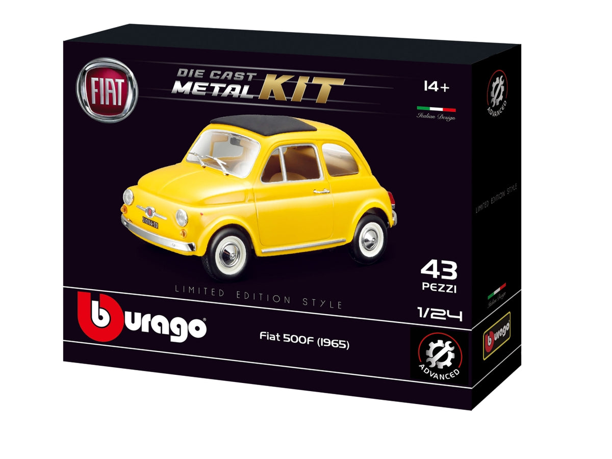 Modellino Auto Fiat 500F 1965 - Scala 1:24: Die-cast, Licenza Ufficiale Fiat, Kit di Montaggio da 43 Pezzi, Dimensioni 10,5x11,4x22,9 cm, Età 3+ | Burago