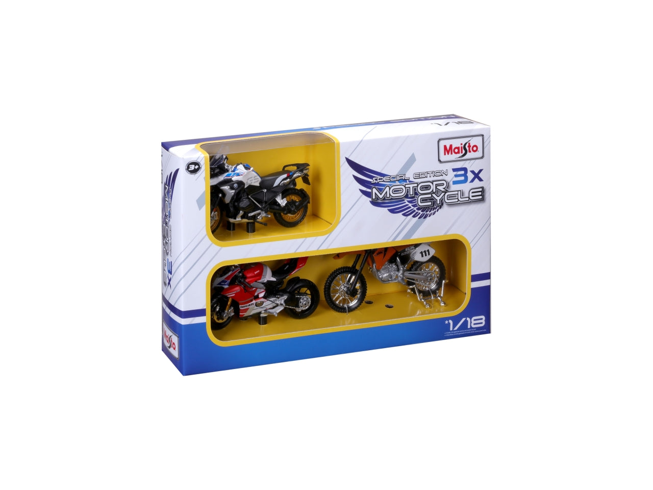 Modellino Moto - Scala 1:18 Set da 3 Moto: Die-cast, Colori Assortiti, Licenze Ufficiali, Modelli Assortiti, Dimensioni 18,5x6x30 cm, Età 3+ | Maisto