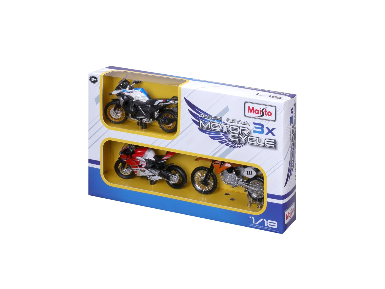 Modellino Moto - Scala 1:18 Set da 3 Moto: Die-cast, Colori Assortiti, Licenze Ufficiali, Modelli Assortiti, Dimensioni 18,5x6x30 cm, Età 3+ | Maisto