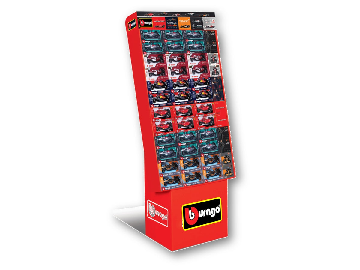 Modellino Auto F1 - Scala 1:43 Modelli Assortiti: Die-cast Rossa, Licenze Ufficiali, Display da Terra Contenente 84 Pezzi, Dimensioni 90x15,24x54 cm, Età 3+ | Bburago