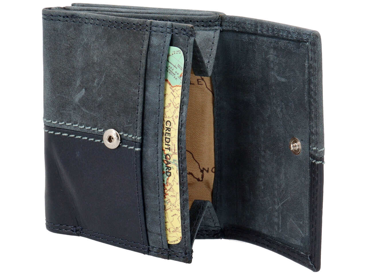Portafoglio da uomo in pelle blu, Everest con chiusura a bottone e tecnologia RFID, 10x8x3 cm - North Pole