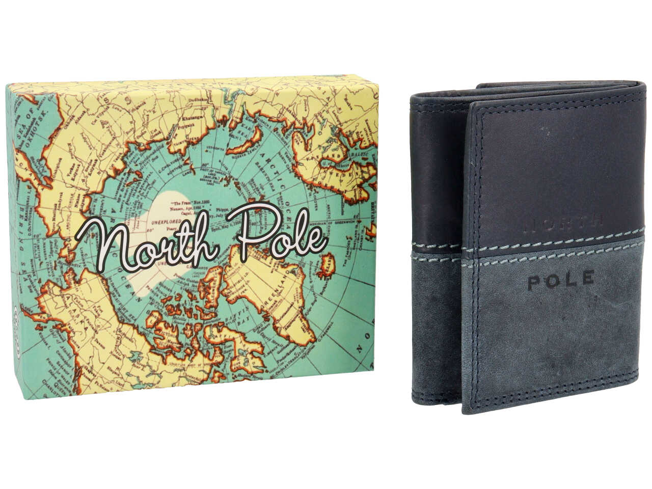 Portafoglio da uomo in pelle blu, Everest con chiusura a bottone e tecnologia RFID, 10x8x3 cm - North Pole