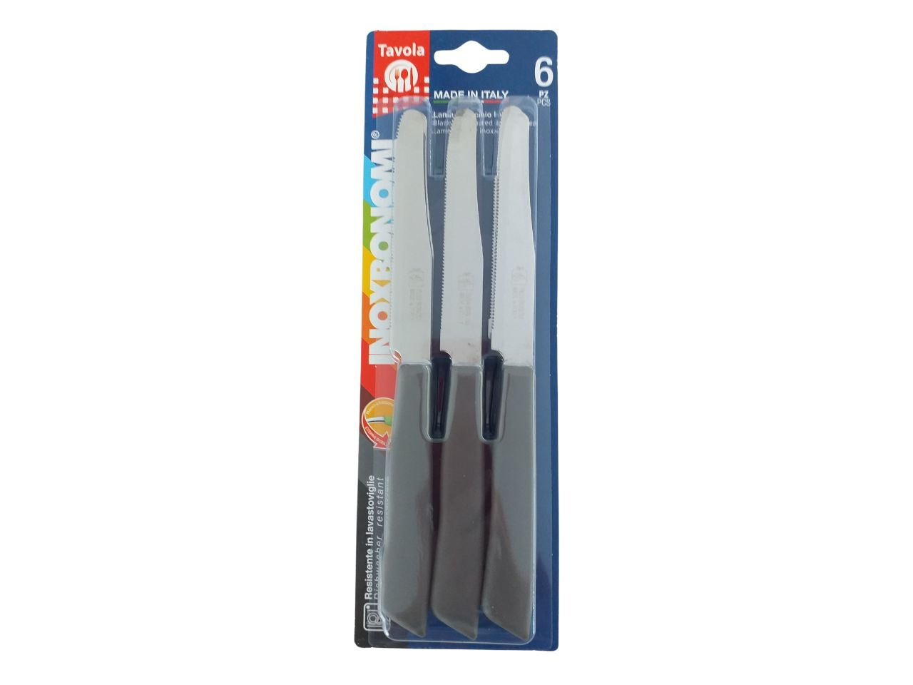 Set 6 coltelli da tavola colore tortora con lama in acciaio inossidabile e manico in plastica Inoxbonomi