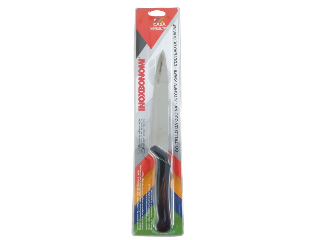 Coltello da cucina con lama acciaio inossidabile, manico in plastica indeformabile - lunghezza lama 20 cm - Inoxbonomi