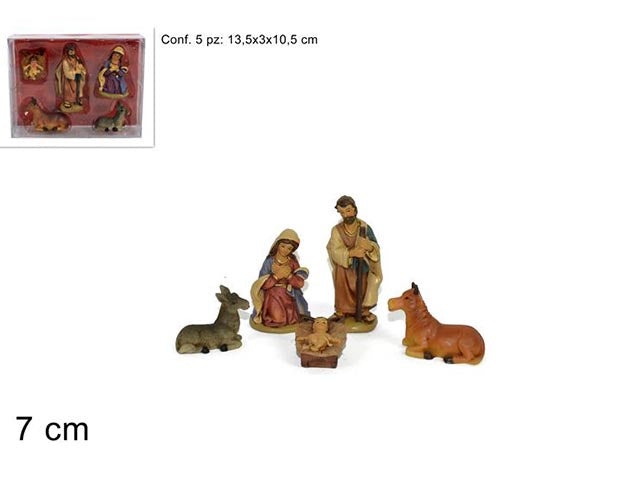 Natività in resina 7cm, set da 5 pezzi