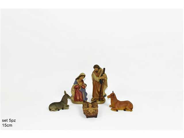 Natività in resina 15cm, set da 5 pezzi