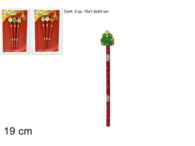 Set 3 matite natalizie con gomma