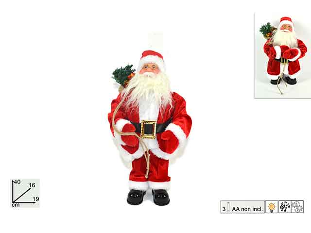 Babbo natale misura 40cm con movimento, musica e luci colore rosso