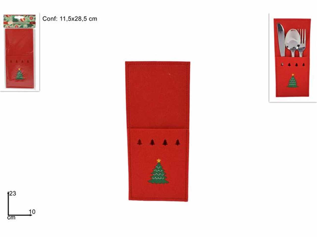 Portaposate in feltro con albero 10x23cm rosso