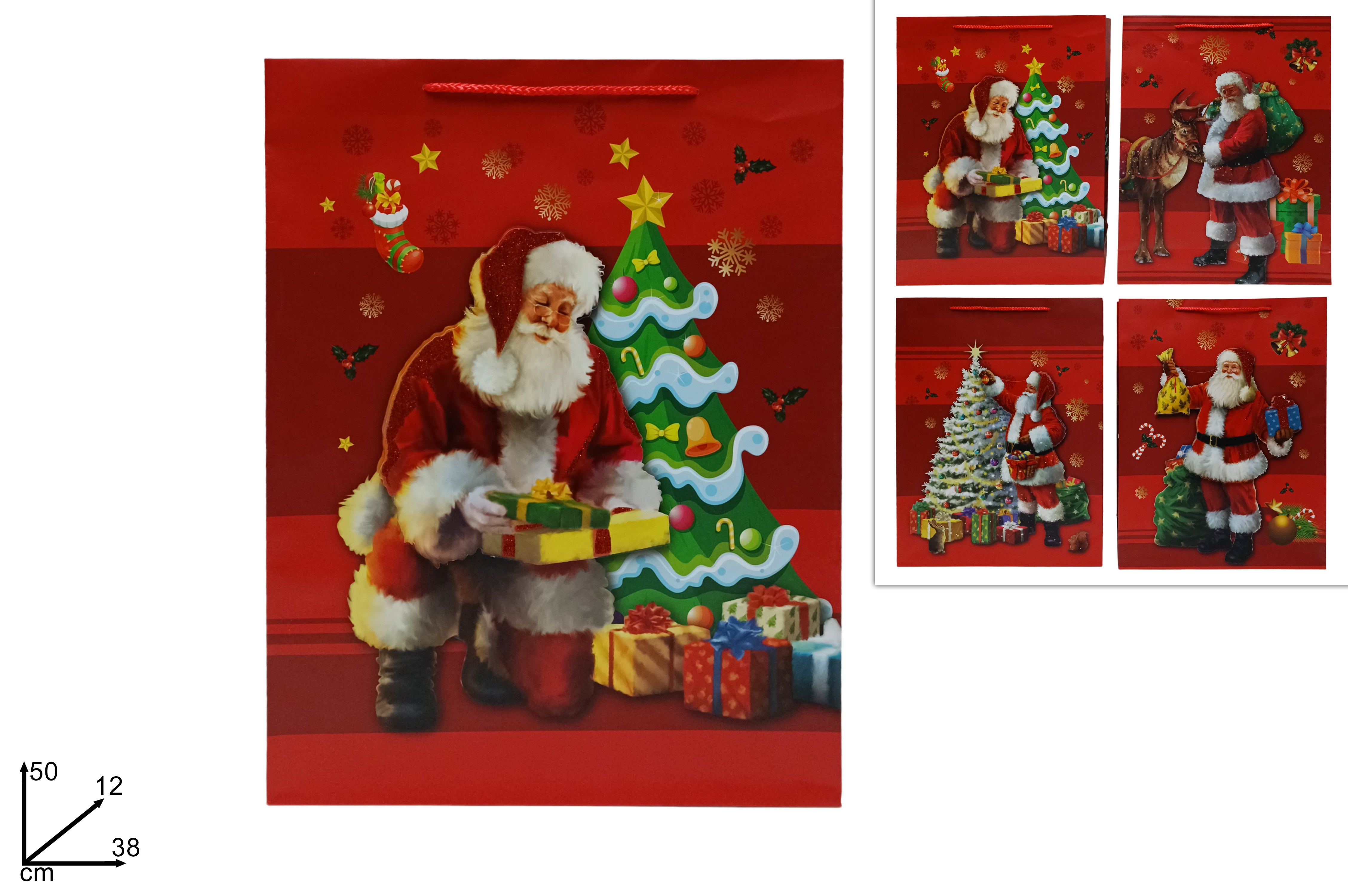 Busta regalo fantasia babbo natale 3d in 4 assortimenti misura 50x38x12cm