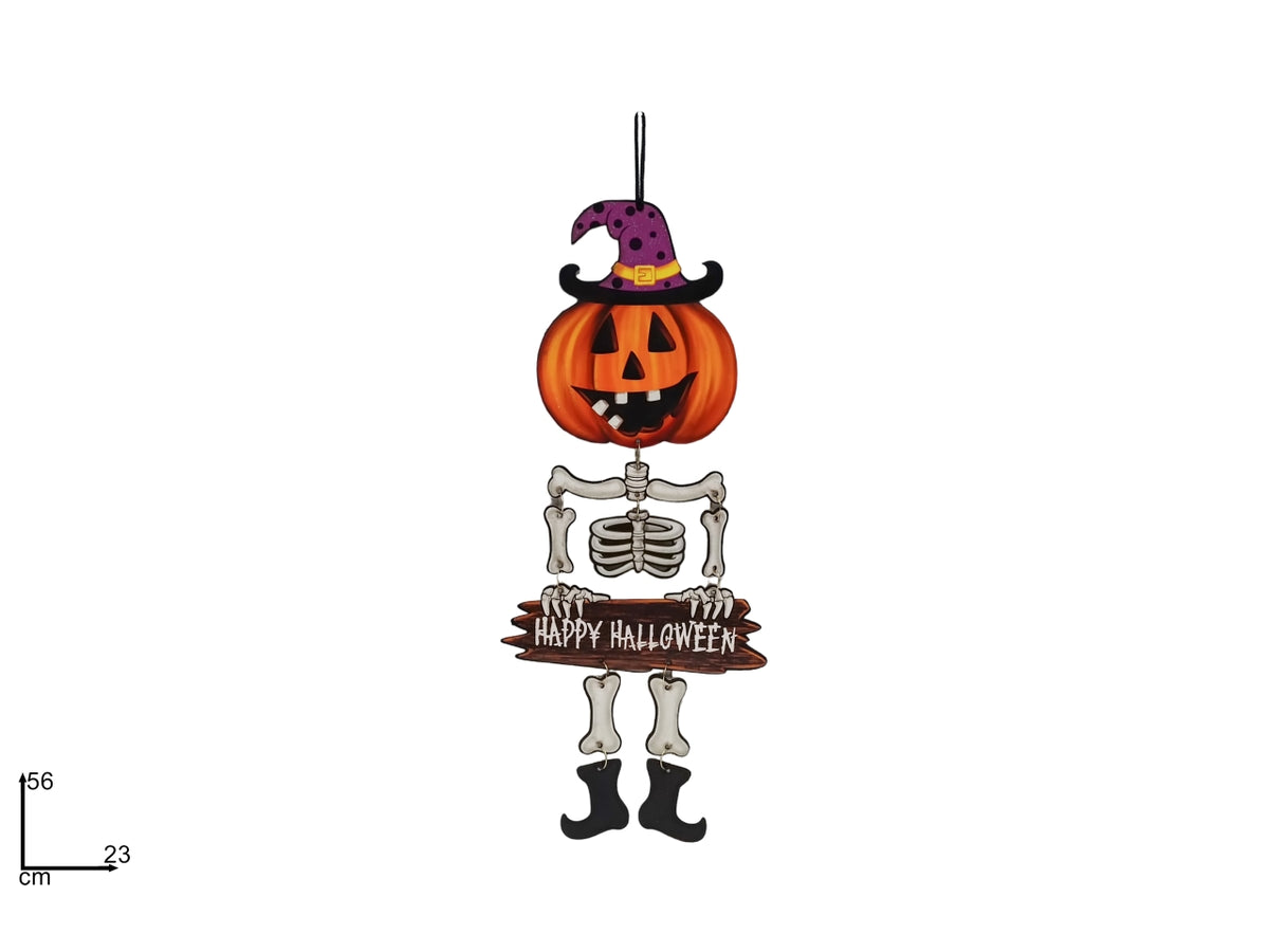 Appendino scheletro 56cm Happy Halloween con testa a zucca