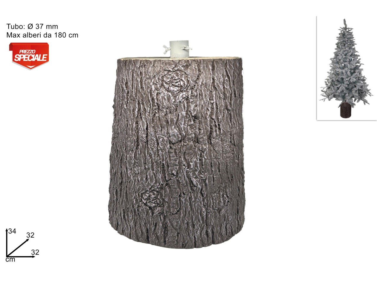 Base per albero tronco 32xh.34cm tubo 37mm marrone, per alberi massimo da 180cm