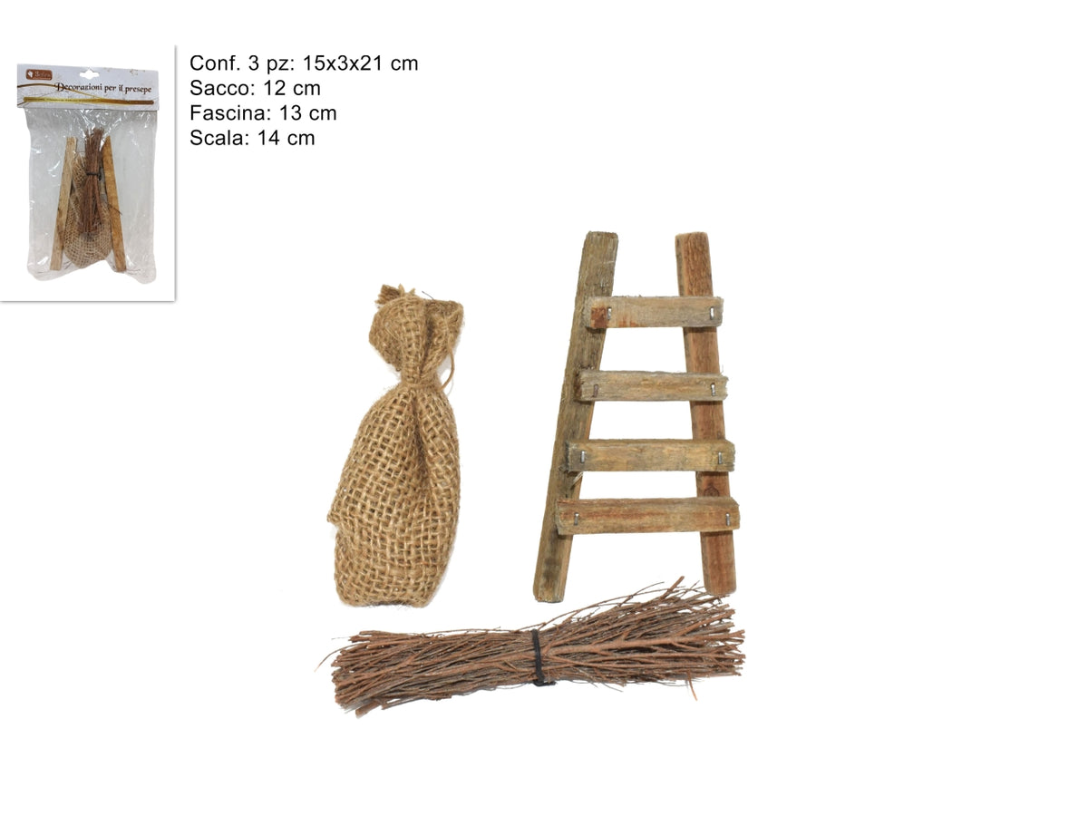 Accessori per presepe scala + fascina + sacco