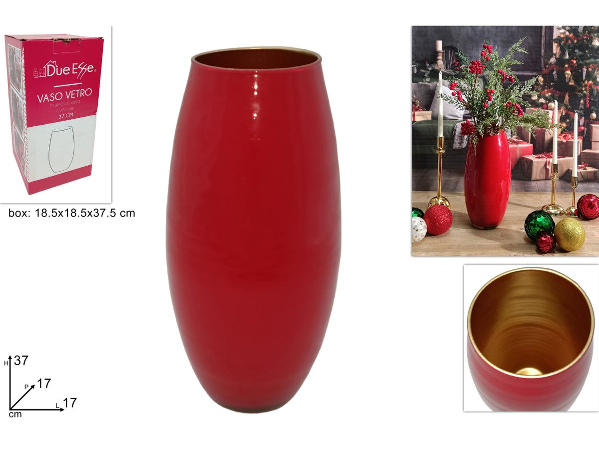 Vaso vetro 37cm rosso interno oro amaryllis