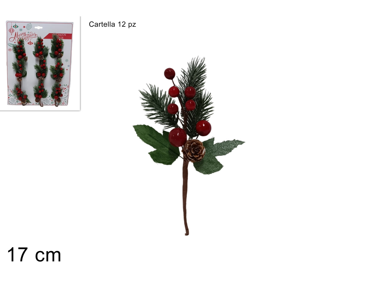 Pick 17cm con bacche e pigne