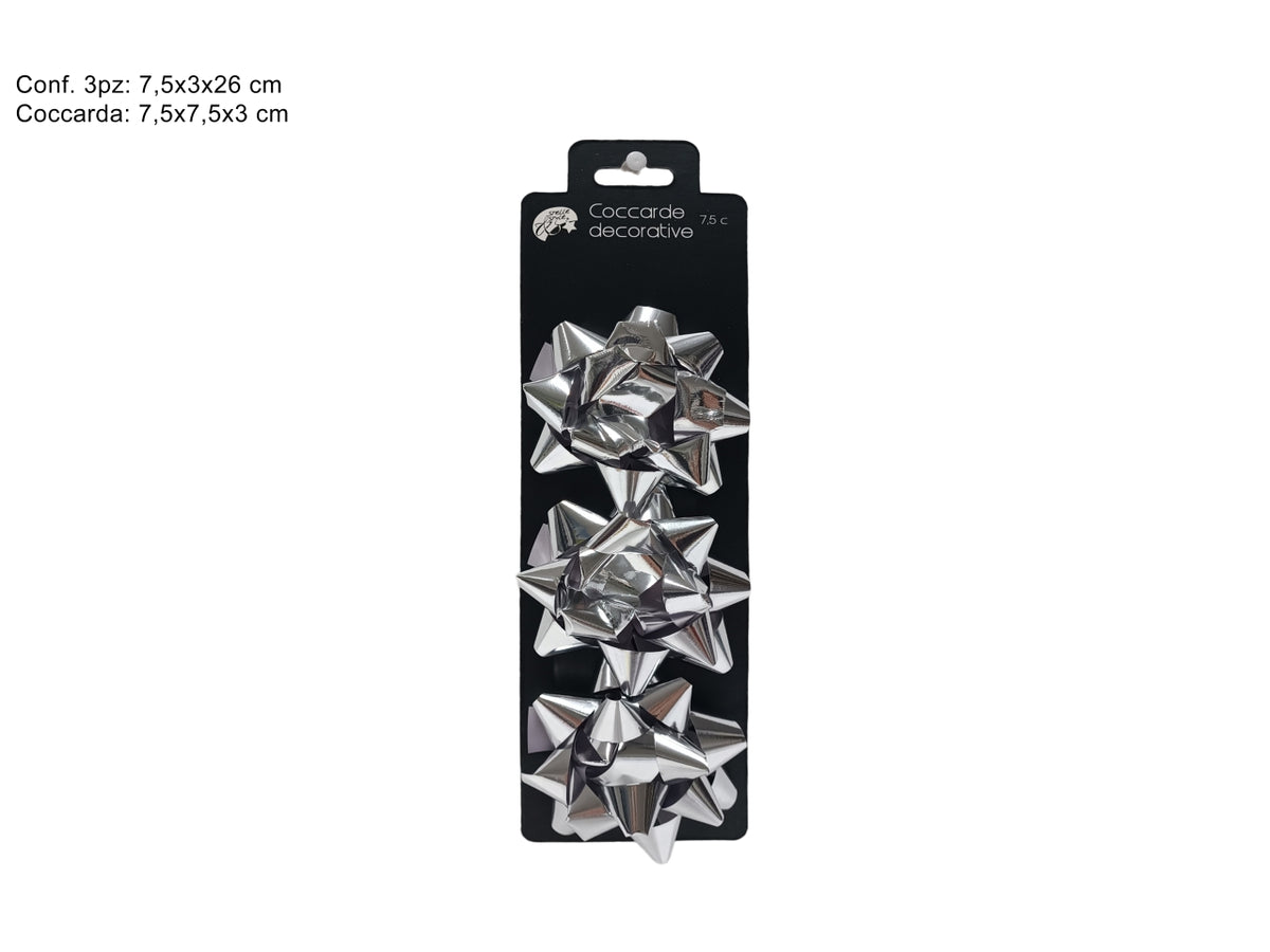 Coccarde lucide 7.5 cm set 3 pezzi silver