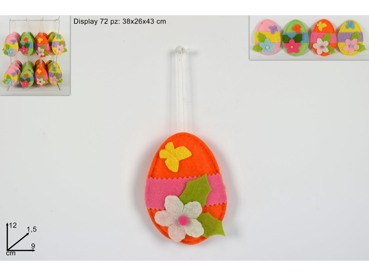 Appendino uovo con fiori tessuto 12x1,5x9cm